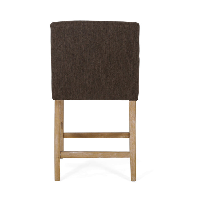 Ensemble De 2 Tabourets De Comptoir Gabrielle, Assise 66 cm – Tissu Rembourre Et Pieds En Bois Massif, Brun