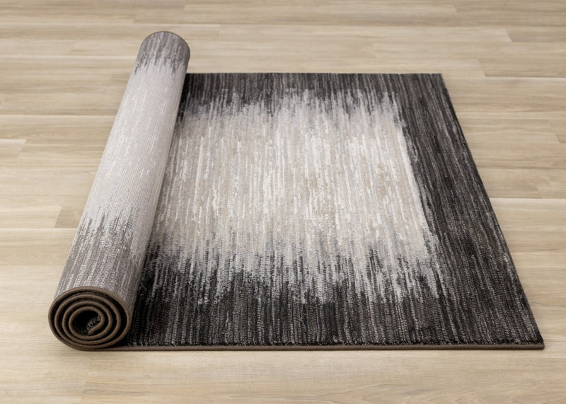 Carpette dense Amelia noire et beige à motif de bordure - 7 pi 10 po x 10 pi 10 po