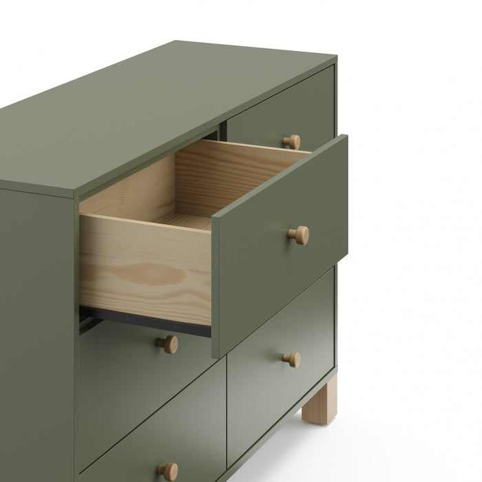 Storkcraft California 6 Commode a tiroirs - Olive avec bois clair