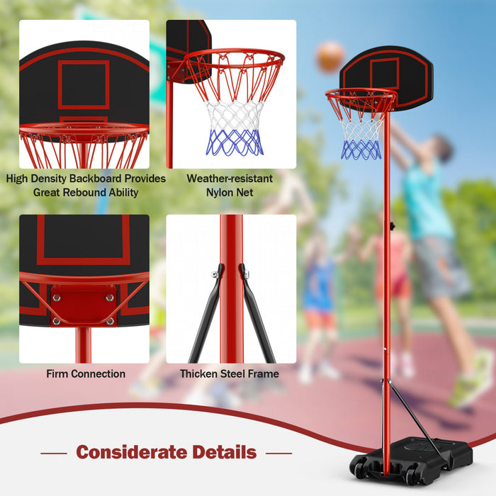 Base Et Panier De Basketball Reglable En Hauteur Costway, Support De Basketball Portable Avec 2 Roues, Base Remplissable, Filet En Nylon Resistant Aux Intemperies
