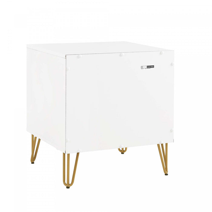 Table de nuit moderne Dumbo 20\" a cannelures en blanc (2 tiroirs)