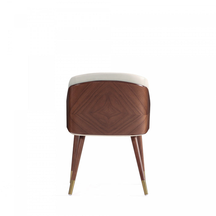 Chaise de salle a manger moderne en bois et cuir vegetalien Reeva en creme - Lot de 2