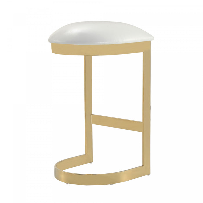 Tabouret de bar moderne en metal et tissu Aura, blanc - Lot de 3