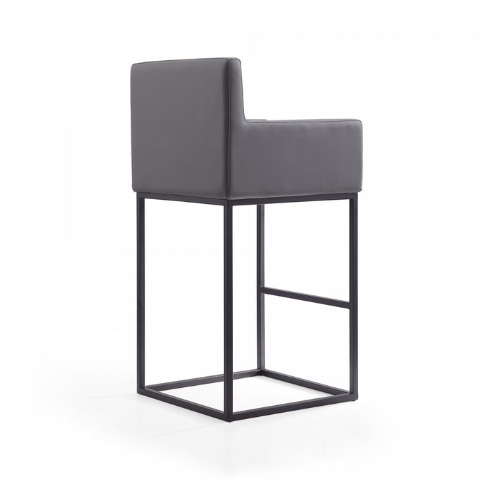 Tabouret de bar rembourre en metal gris style mid-century modern Ambassador - Lot de 2