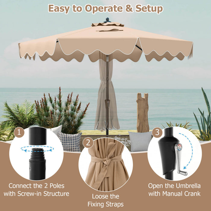 Costway Parasol de patio de 9 pieds a 2 niveaux, parasol de table de marche avec toile protectrice solaire marron