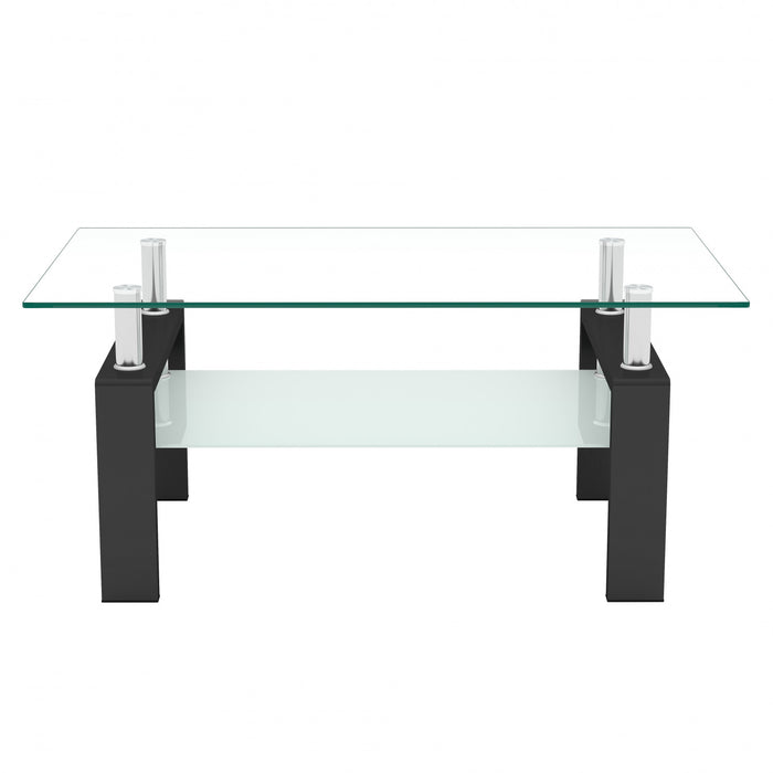 Table basse moderne rectangulaire en verre trempe transparent Liam, noire
