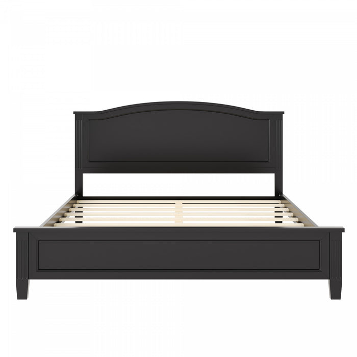 Lit plateforme Benson en bois massif format Queen avec tete de lit elegante, noir