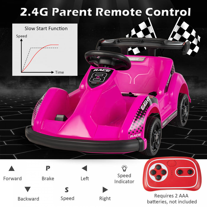 Costway 6v Batterie Alimentee Go Kart Enfants Rouler Sur 4 Roues Racer Rc W / Pare-chocs & Musique Rose