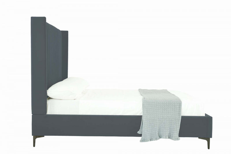 Lit complet Promenade style milieu du siecle moderne en velours gris capitonne