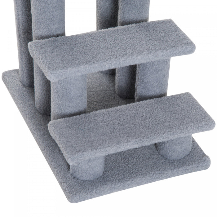 Pawhut 24'' Arbre A Chat Escalier Pour Animaux Chats Avec Griffoirs 4 Marches Panneaux De Particules Peluche Courte Gris