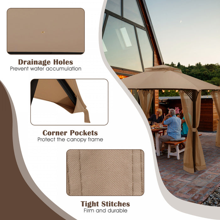 10’ X 12’ Patio Gazebo De Remplacement Couvercle Superieur A 2 Niveaux Canopy Cpai-84 Exterieur Brun