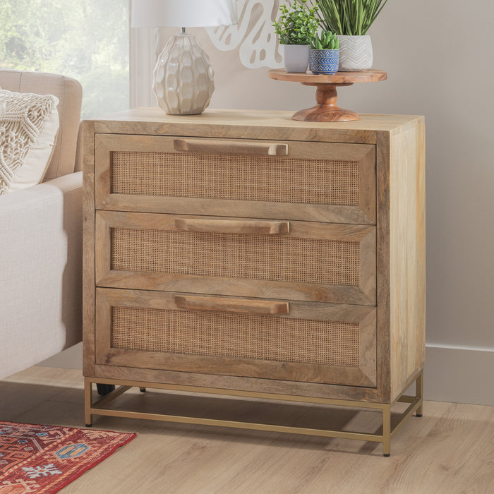Armoire décorative Janie en rotin à 3 tiroirs - naturelle