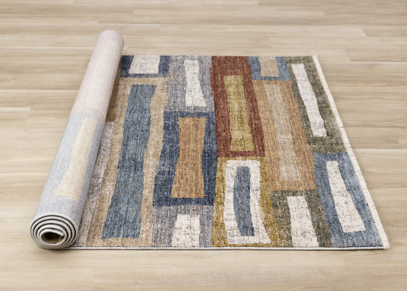 Chemin de couloir moderne et raffiné Macey gris, bleu et rouge - 2 pi 0 po x 7 pi 10 po