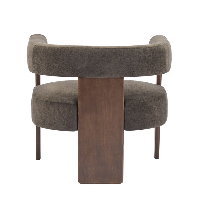 Olivia Fauteuil d’appoint rembourre en velours avec dossier cylindrique et structure en bois de caoutchouc, marron fonce