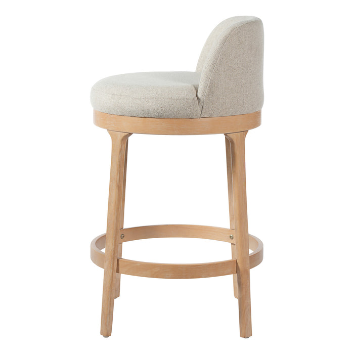 Amelia – Lot de 2 tabourets de bar de hauteur comptoir ergonomiques en bois d’hevea avec revetement en tissu, finition naturelle