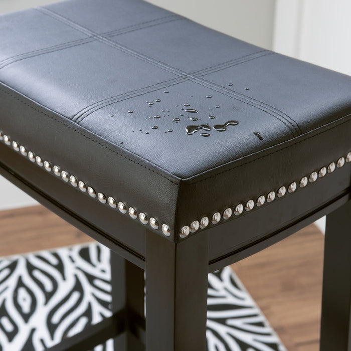 Tabouret Claridge de hauteur comptoir en similicuir noir et sans dossier - ensemble de 2