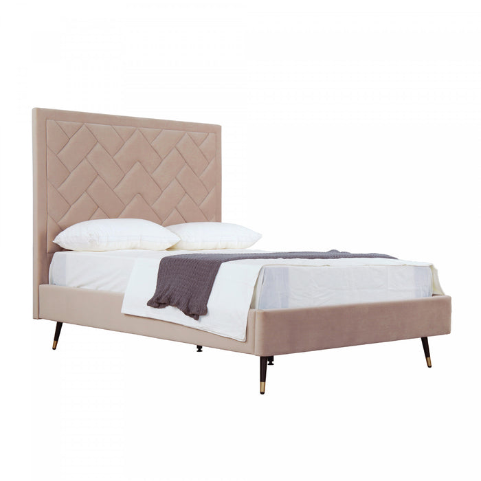 Lit double moderne Crosby en velours capitonne couleur nude