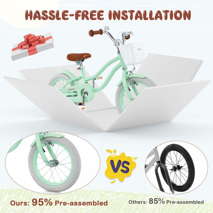 Prorider 14\" Velo Pour Enfants Avec Roues D'entrainement Amovibles Et Panier Pour 3-5 Ans Vert