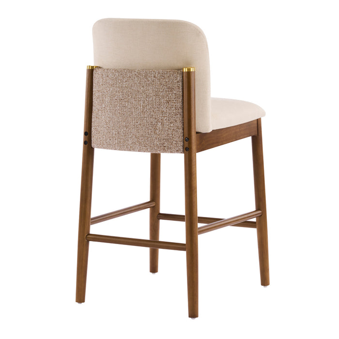 Lois lot de 2 tabourets de comptoir en bois d’hevea avec assise rembourree et repose-pieds, beige