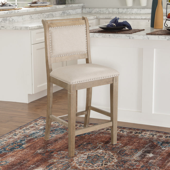 Tabouret Emmy de hauteur comptoir en tissu - gris
