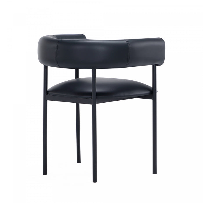 Chaise de salle a manger contemporaine Onda en cuir vegetalien et metal, coloris noir