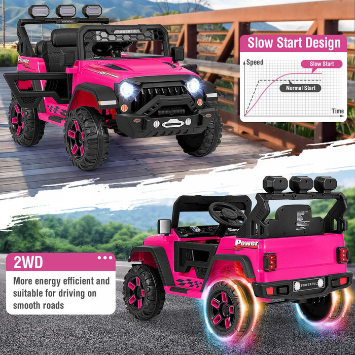 Costway 12v Enfants Roulent Sur Le Camion Avec 2 * 12v Moteurs Suspension De Ressort Et Telecommande Rose
