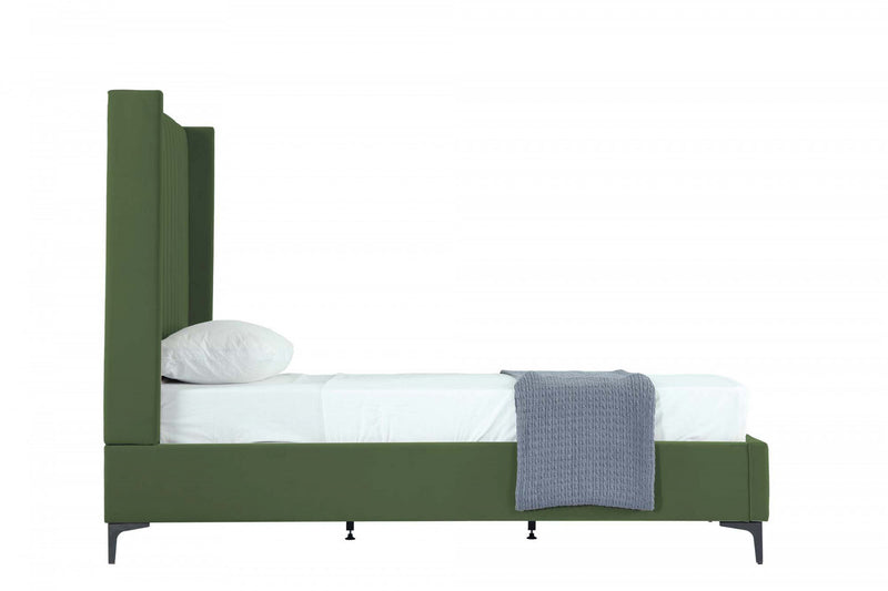 Lit jumeau Promenade style milieu du siecle moderne en velours capitonne vert mousse