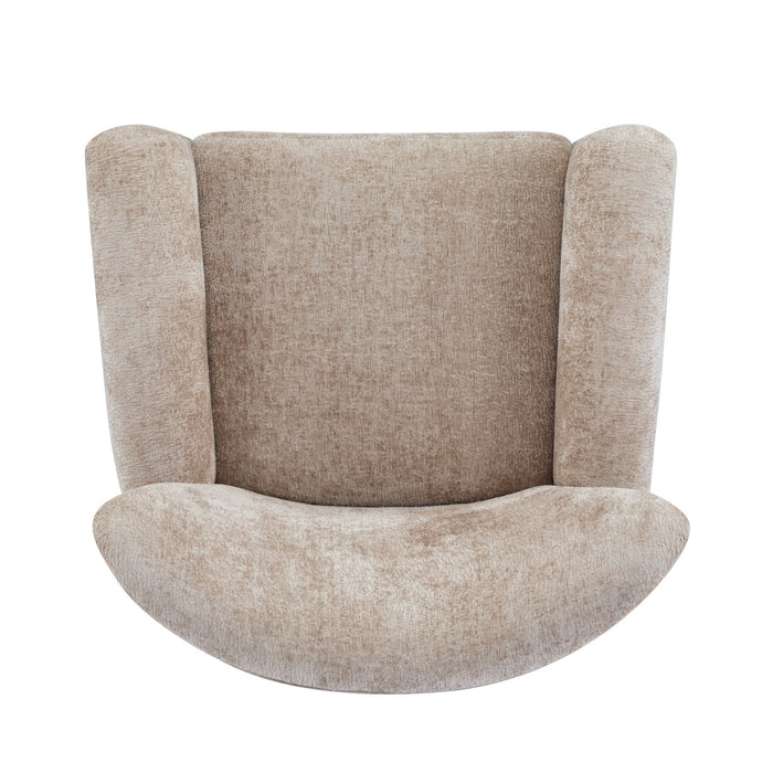 Wingate Fauteuil Aile Confortable en Tissu Premium et Pieds en Bois Massif, Brun Beige