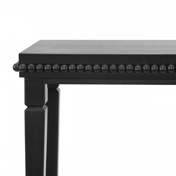 Console rustique en bois Martha 120 cm avec bordure perlee decorative - noire