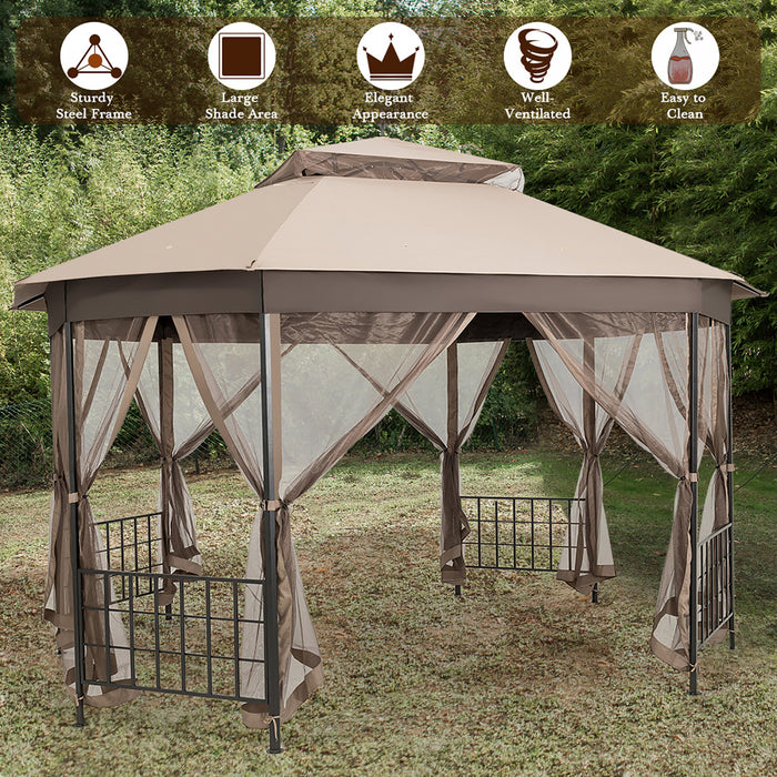 Marque Costway 304,8 Cm X 365,7 Cm Gazebo De Patio Octogonal Avec Double Auvent Et Parois Laterales En Filets