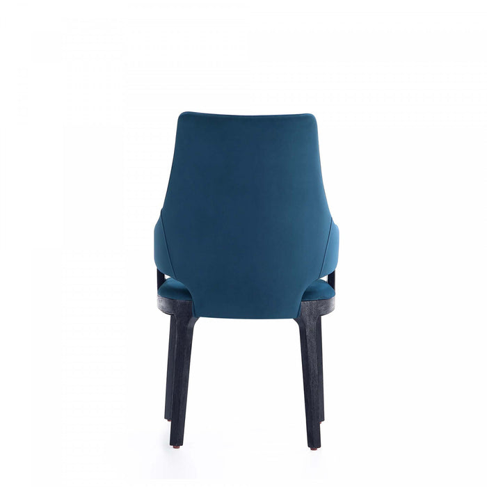 Chaise de salle a manger moderne en bois Kara avec revetement bleu - Lot de 2