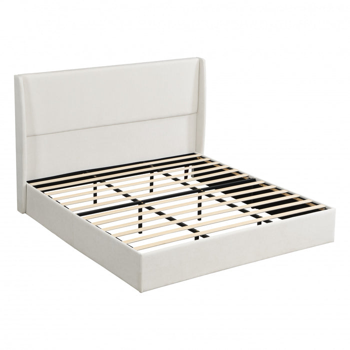 Liam Lit plateforme rembourre avec tete de lit a ailes, taille King, beige