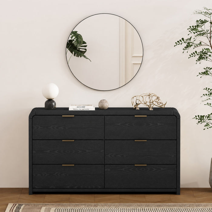 Commode moderne Grace 60\" en noir (6 tiroirs)