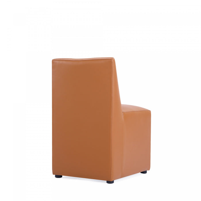 Chaise de salle a manger moderne en cuir vegetalien Anna Square, couleur brun selle - Lot de 2