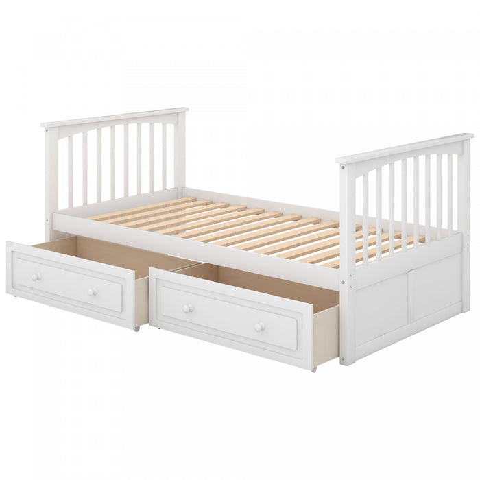 Lit Superpose Convertible Elvis En Bois Massif, Taille Simple, Avec Tiroirs, Blanc