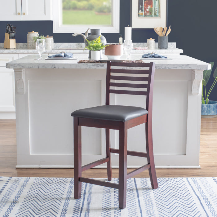 Tabouret Torino de hauteur comptoir en similicuir avec dossier en échelle - merlot