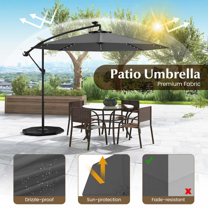 Parasol deporte solaire LED Costway 10 pieds avec 40 lumieres, manivelle et base croisee gris