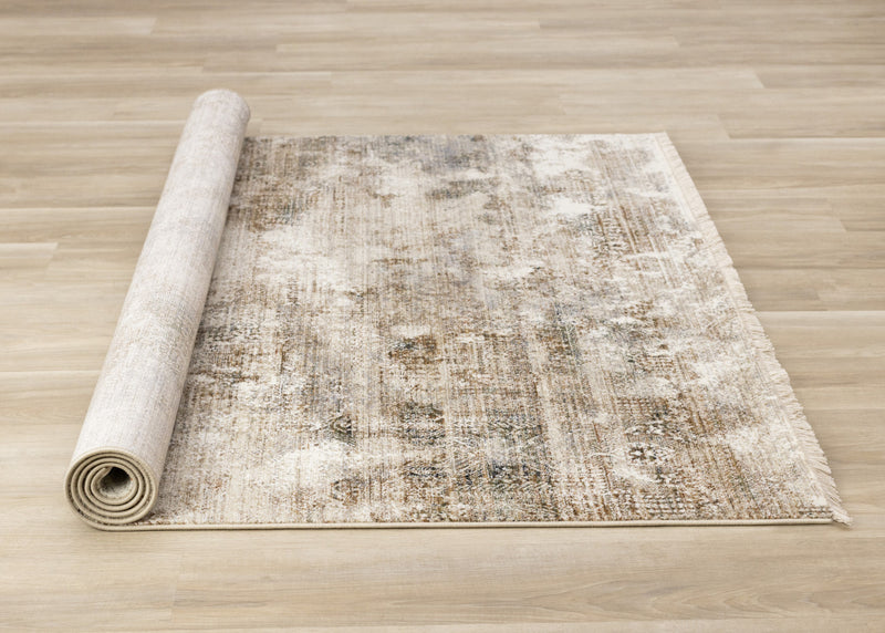 Carpette Sydney beige, grise et crème à motif vieilli - 7 pi 10 po x 10 pi 2 po