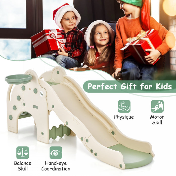 Costway 3-en-1 Toboggan Pour Tout-petit-enfant Avec La Zone Tampon De Basket-ball Cercle & Conception D'elephant De Boule
