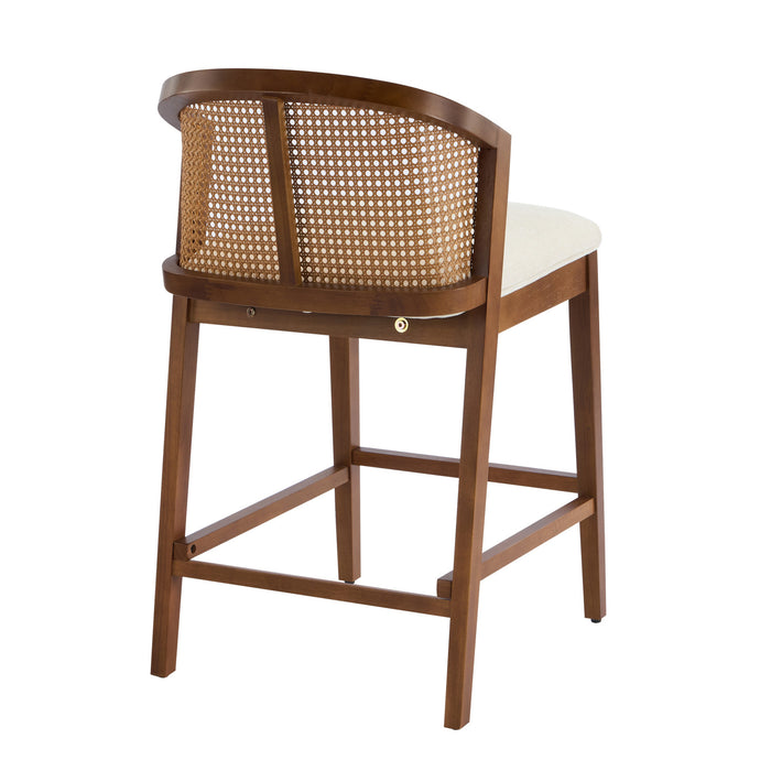 Tatti – Lot de 4 tabourets de comptoir en bois d’hevea avec dossier en cannage, finition noyer
