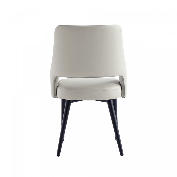 Chaise de salle a manger moderne Tremont en metal et cuir vegetalien gris pierre