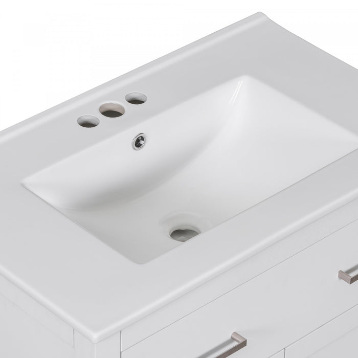 Meuble de salle de bain double moderne Felix 60 pouces avec lavabo ceramique et rangement, blanc