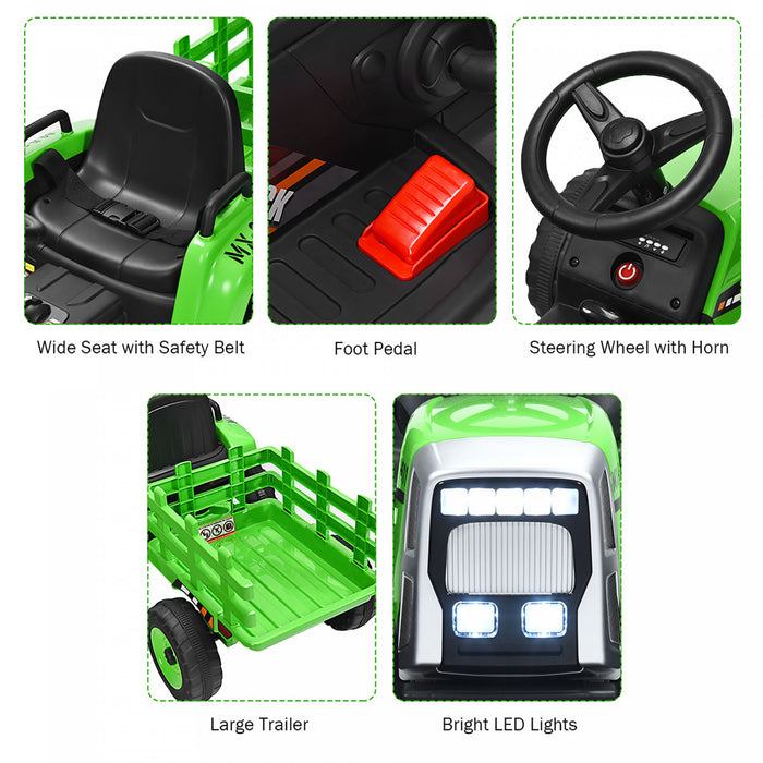 Costway Tracteur A Remorque Electrique 12v Avec Telecommande Et Lumieres Led