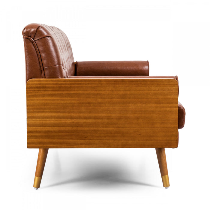 Canapé Aidan 3 Places En Cuir PU Capitonné Avec Coussins Roulés – Brun Clair