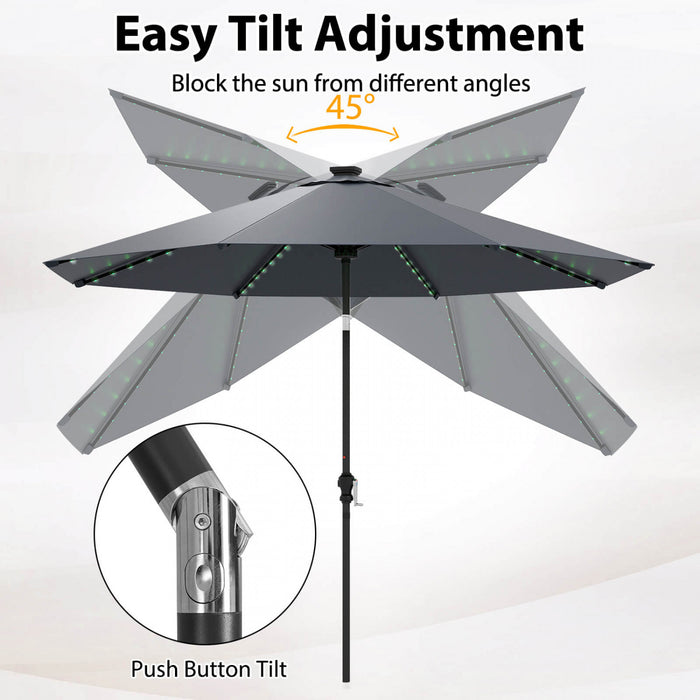 Parasol solaire Costway 10 FT avec 96 LED, inclinaison reglable a 35°, haut ventile, marine