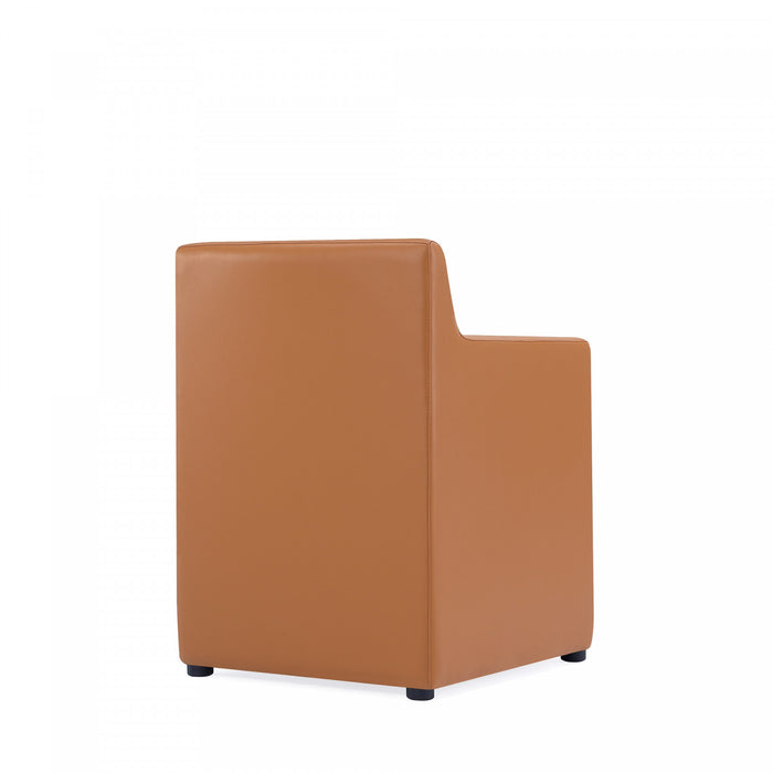 Fauteuil moderne en cuir vegetalien Anna Square couleur brun selle - Lot de 2