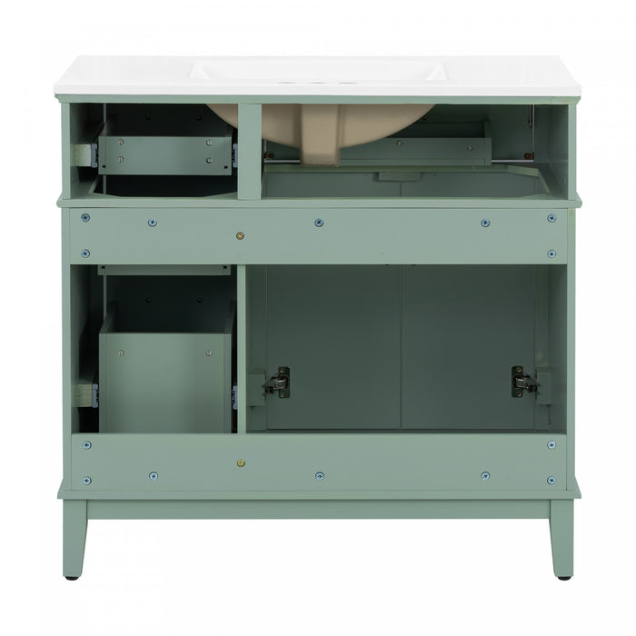 Clara Vanity moderne 36 pouces vasque ceramique + multi-tiroirs, Vert clair