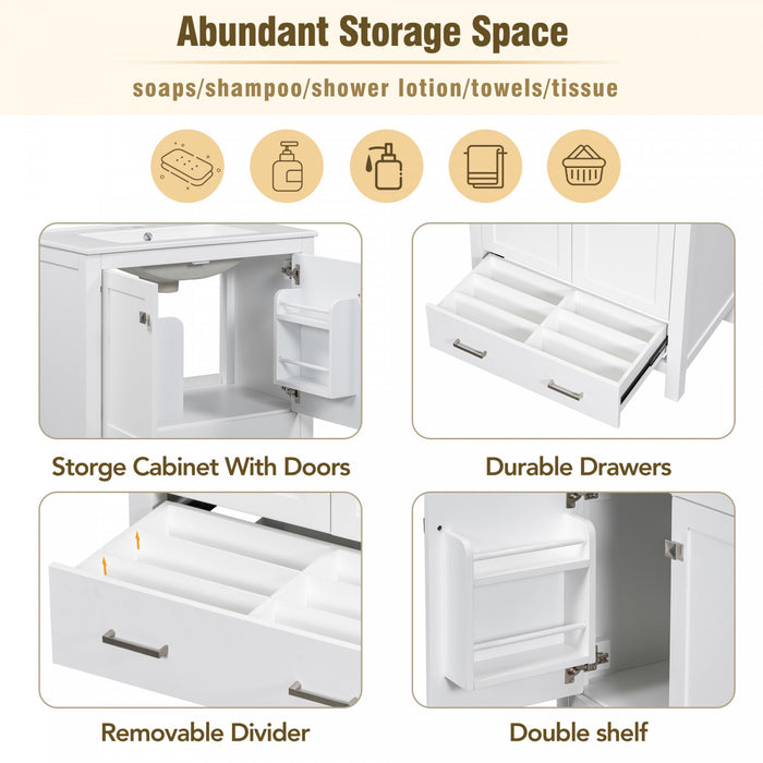 Solstice Meuble-Lavabo Simple 60 po avec Portes et Tiroir a Fermeture Amortie, Blanc