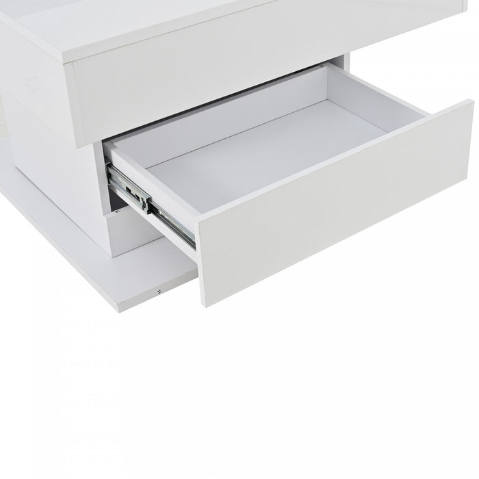 Noah table basse relevable et pivotante – table avec tiroir et espace de rangement, blanc