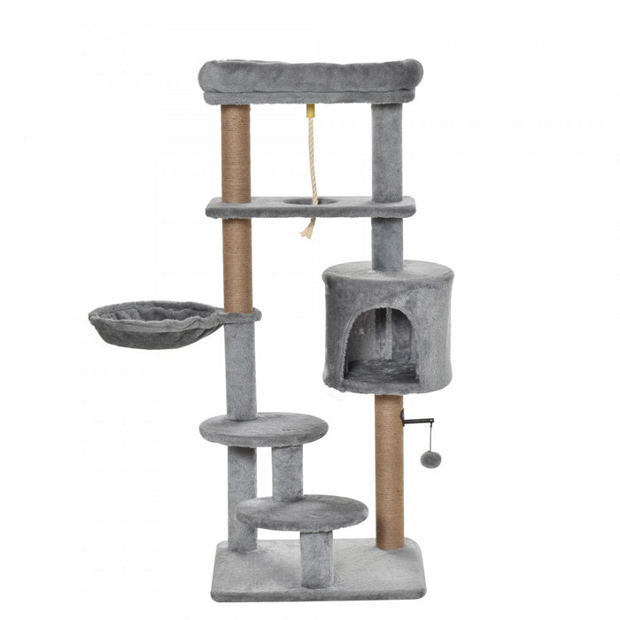 Pawhut Arbre A Chat, Tour A Chat A Plusieurs Niveaux De 47 Po Avec Griffoir, Hamac, Condo Pour Chat, Perchoir, Balle Jouet, Grand Arbre A Chat Pour Chat D'interieur, Gris